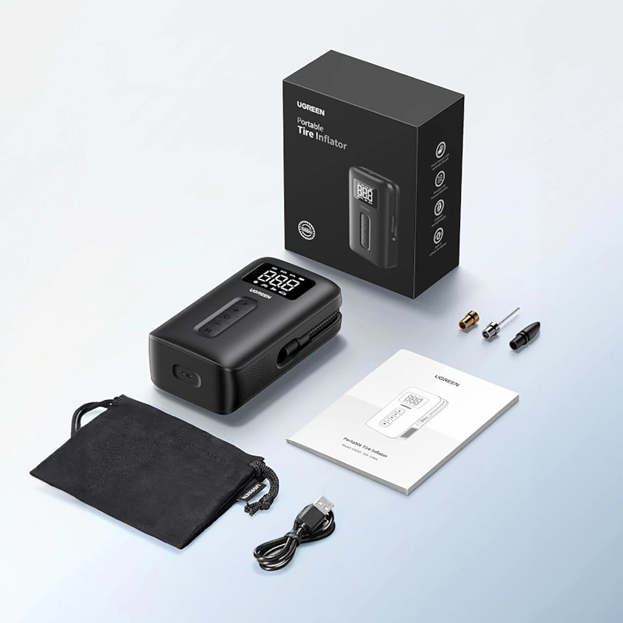 Ugreen CD259 luftkompressor med batteri og LED-belysning - sort