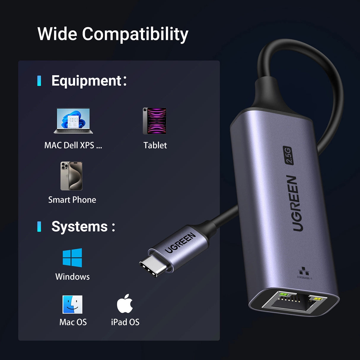 Ugreen CM648 USB-C til RJ45 Ethernet 2.5G adapter - grå