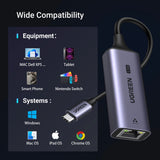 Ugreen CM648 USB-C til RJ45 Ethernet 2.5G adapter - grå