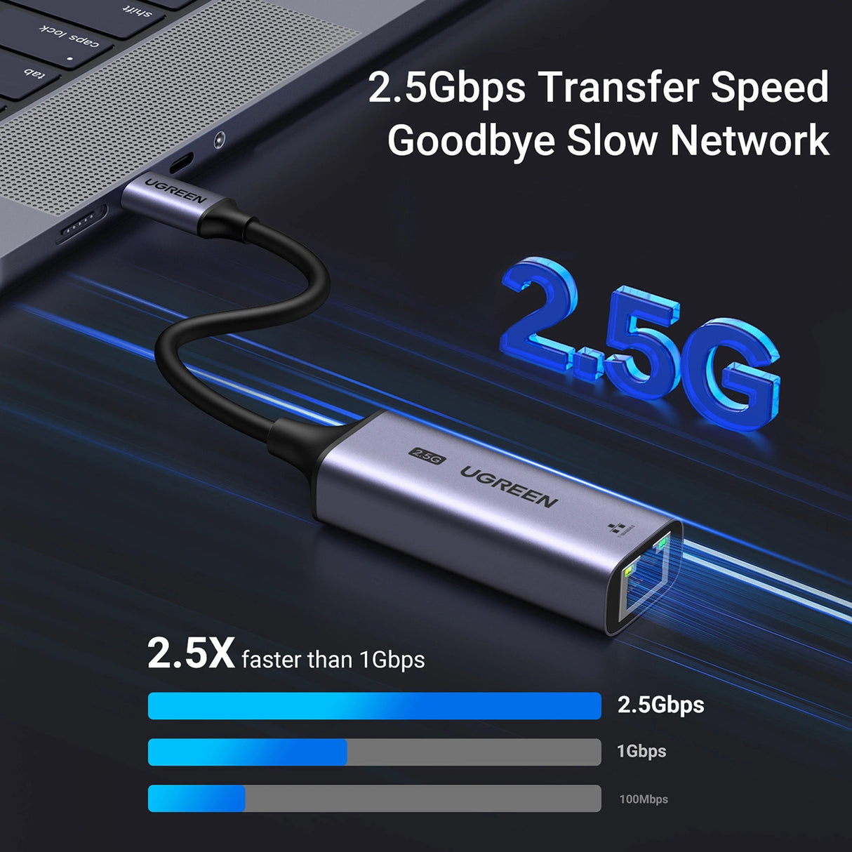 Ugreen CM648 USB-C til RJ45 Ethernet 2.5G adapter - grå