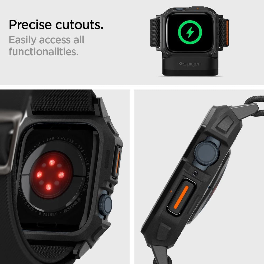 Spigen Lite Fit Pro Case med rem til Apple Watch 4 / 5 / 6 / 7 / 8 / 9 / SE (44 / 45 mm) - Matte sort