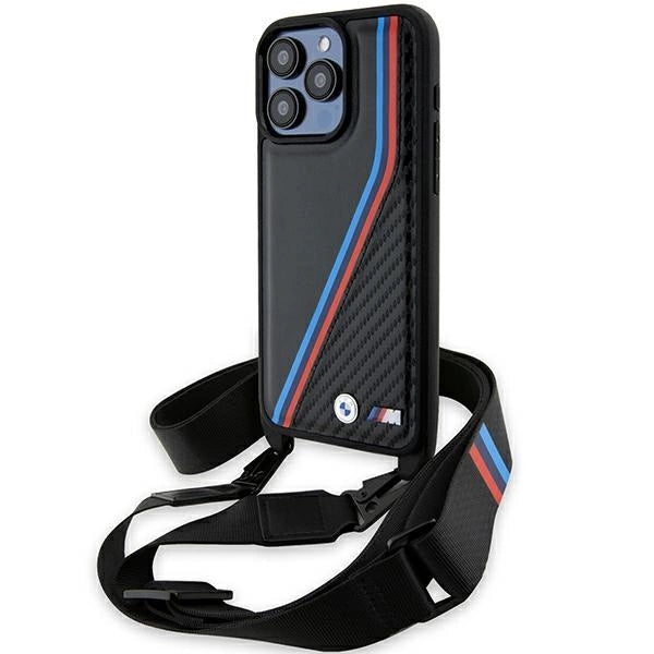 BMW M Edition Carbon Tricolor Lines & Strap case til iPhone 15 Pro - sort