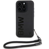 BMW Signature læder Wordmark Cord Case til iPhone 15 Pro - sort