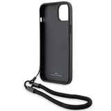 BMW Signature læder Wordmark Cord Case til iPhone 15 Plus / 14 Plus - sort