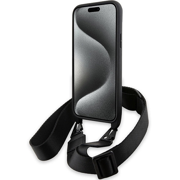 BMW M Edition Carbon Tricolor Lines & Strap Case til iPhone 15 / 14 / 13 - sort