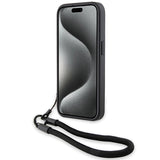 BMW Signature læder Wordmark Cord Case til iPhone 15 Pro Max - sort