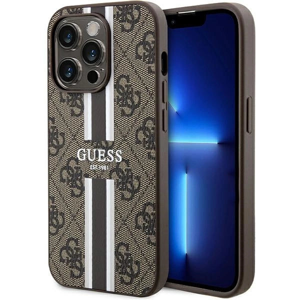 Guess 4G Printed Stripes MagSafe case til iPhone 15 Pro - brun