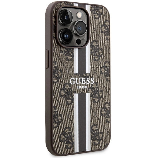 Guess 4G Printed Stripes MagSafe case til iPhone 15 Pro - brun
