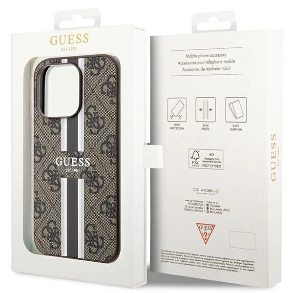 Guess 4G Printed Stripes MagSafe case til iPhone 15 Pro - brun