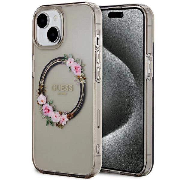 Guess IML Flowers Wreath MagSafe fodtøj til iPhone 15 / 14 / 13 - sort