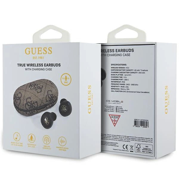 TWS Guess 4G Metal Bluetooth-hovedtelefoner med ENC-dockingstation - brun