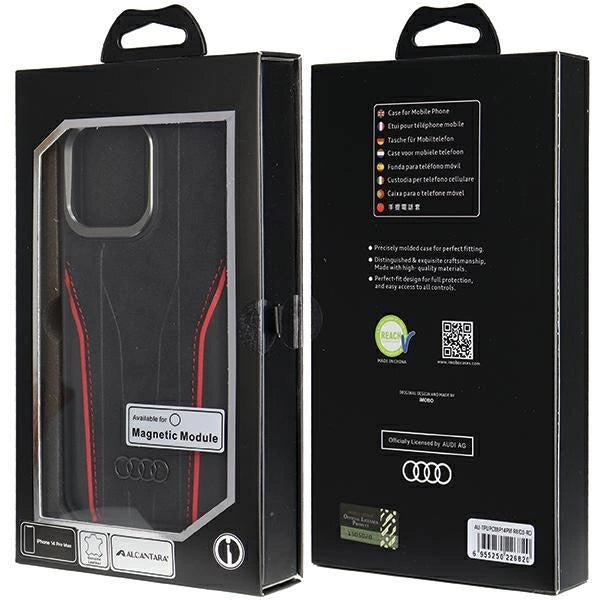 Audi Genuine Leather case med MagSafe til iPhone 14 Pro Max - sort og rød