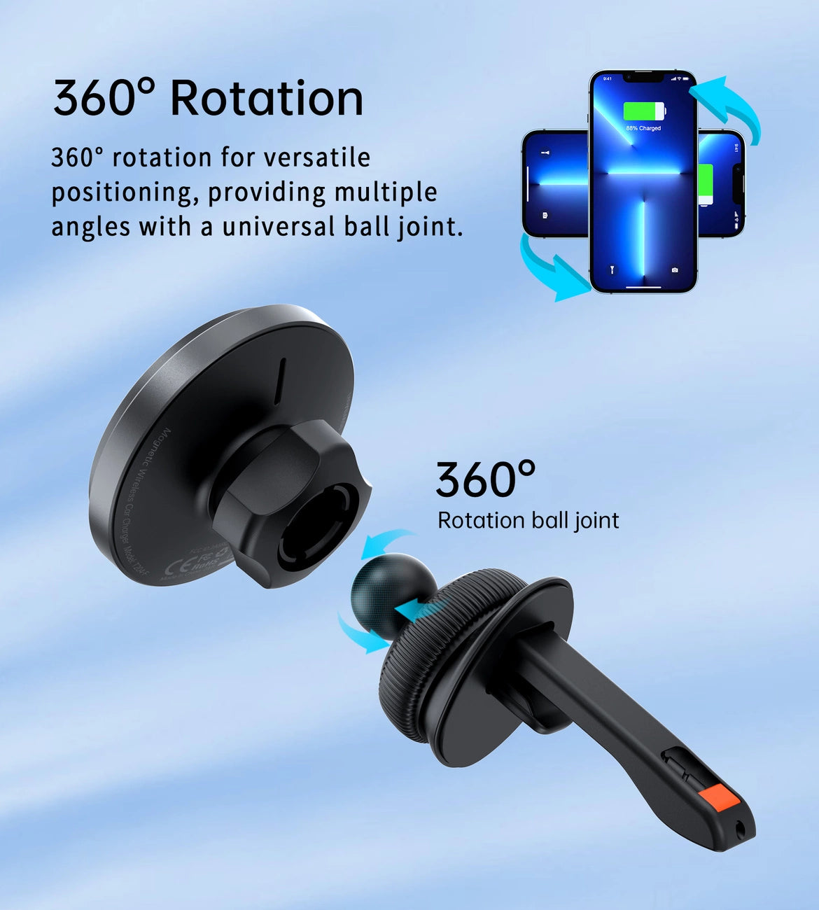 Choetech T204-F magnetisk bilholder med 15W trådløs opladning - sort