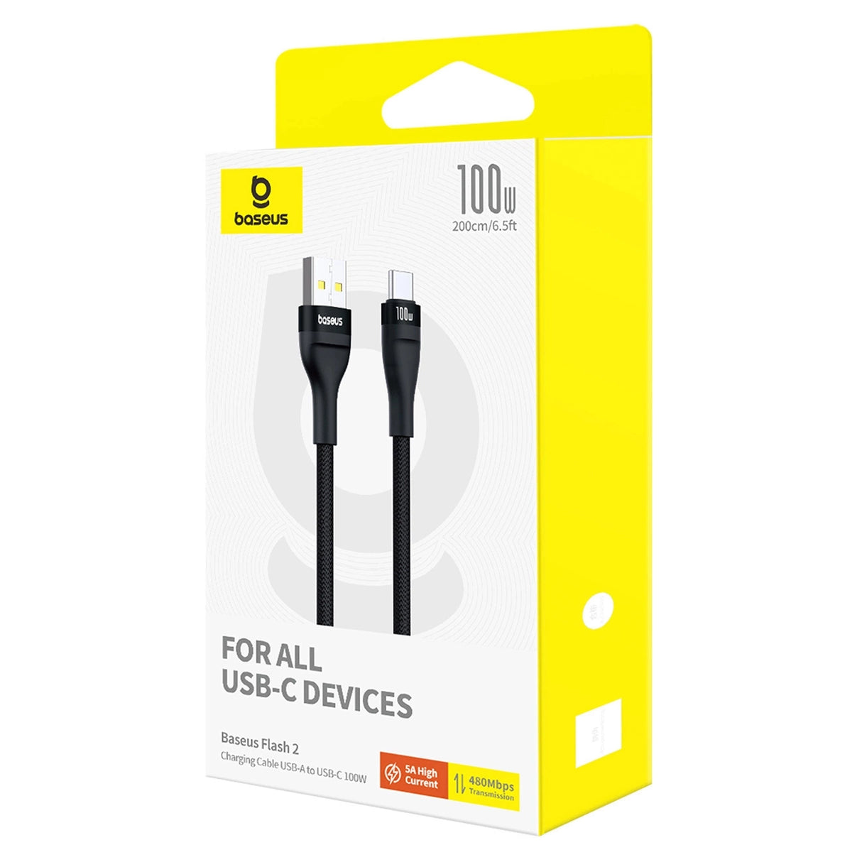 Baseus Flash 2 USB-A / USB-C kabel 100W 1 m - sort