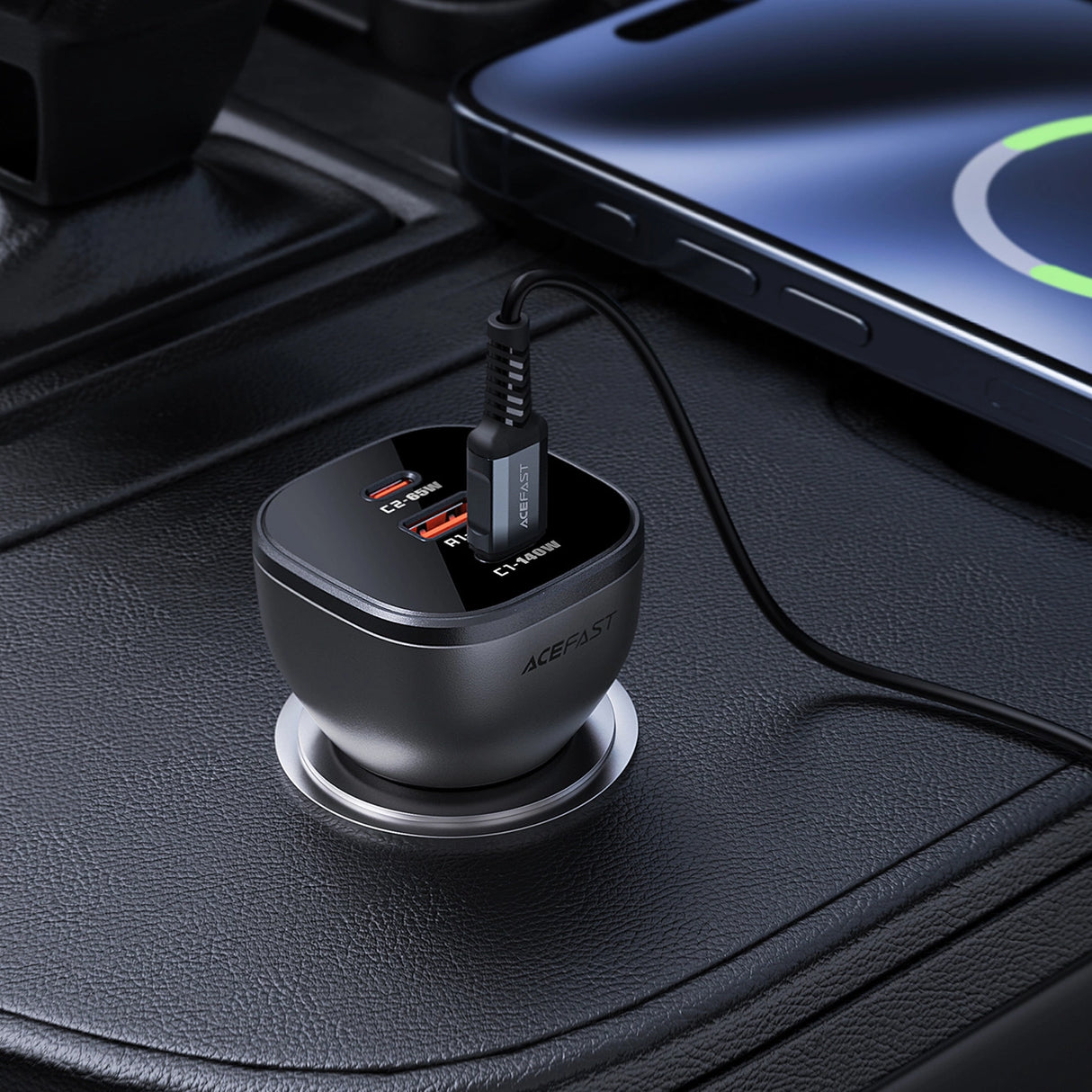 Acefast B14 biloplader 165W 2x USB-C 1x USB-A - sort
