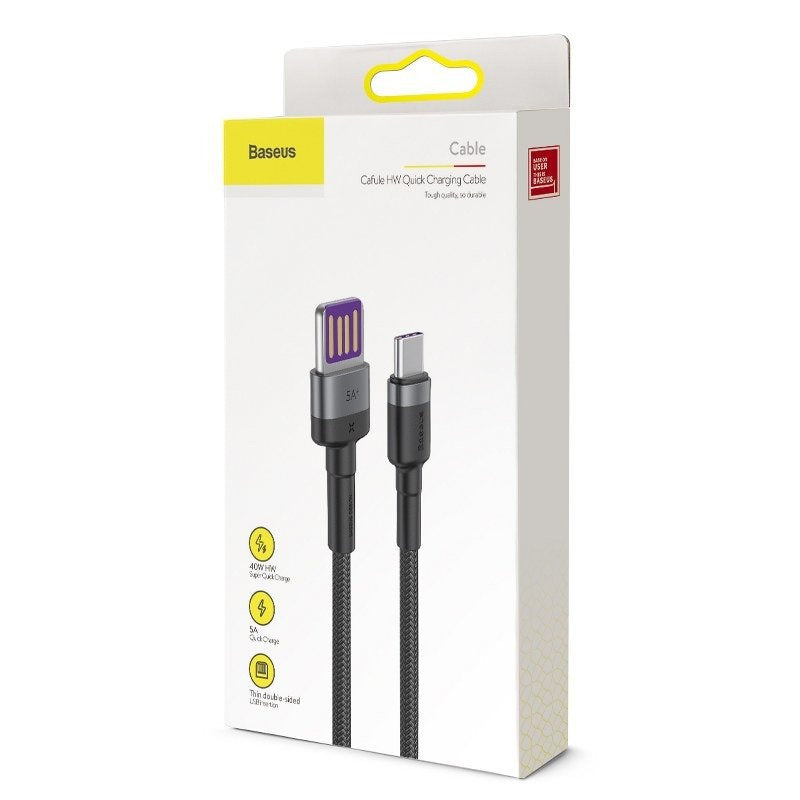 Baseus Cafule USB-C-kabel Huawei SuperCharge, QC 3.0, 5A 1m (Sort+grå)