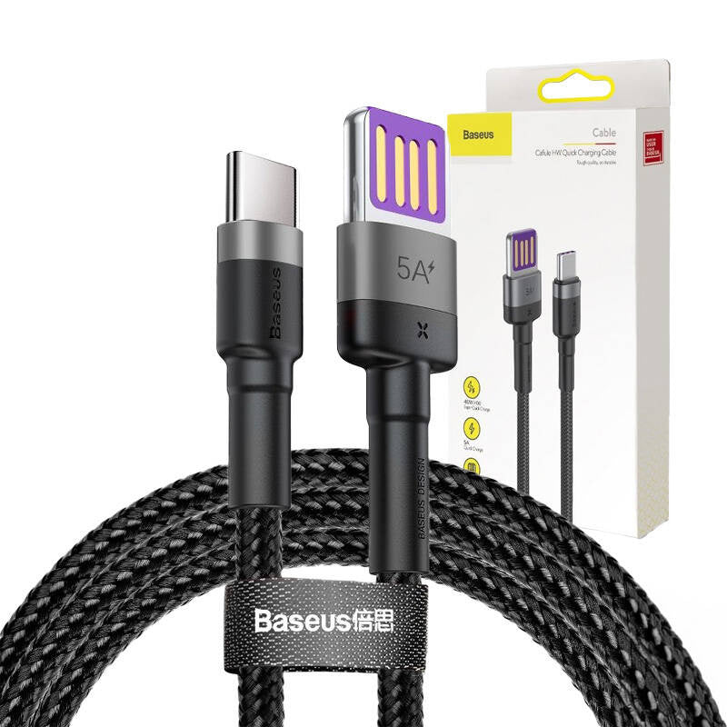 Baseus Cafule USB-C-kabel Huawei SuperCharge, QC 3.0, 5A 1m (Sort+grå)
