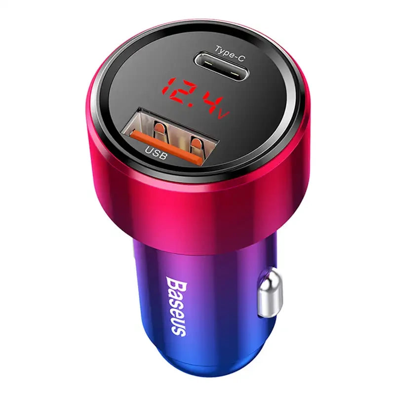 Baseus Magic USB + USB-C QC 4.0 PD 45W biloplader (rød-blå).