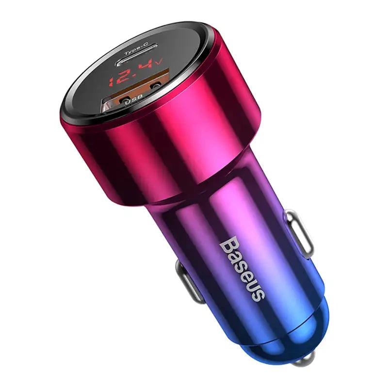 Baseus Magic USB + USB-C QC 4.0 PD 45W biloplader (rød-blå).