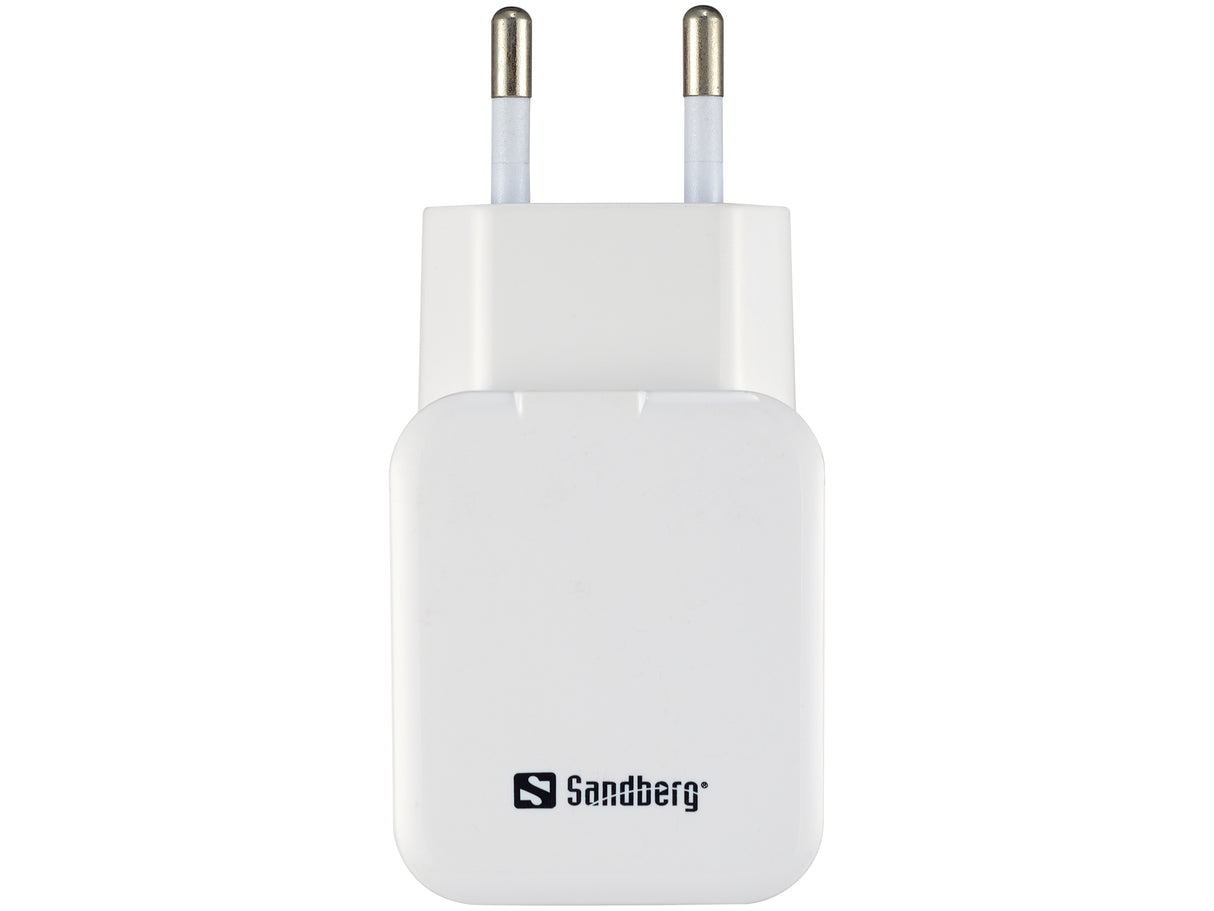 AC Charger Dual USB 2A EU, White/Black