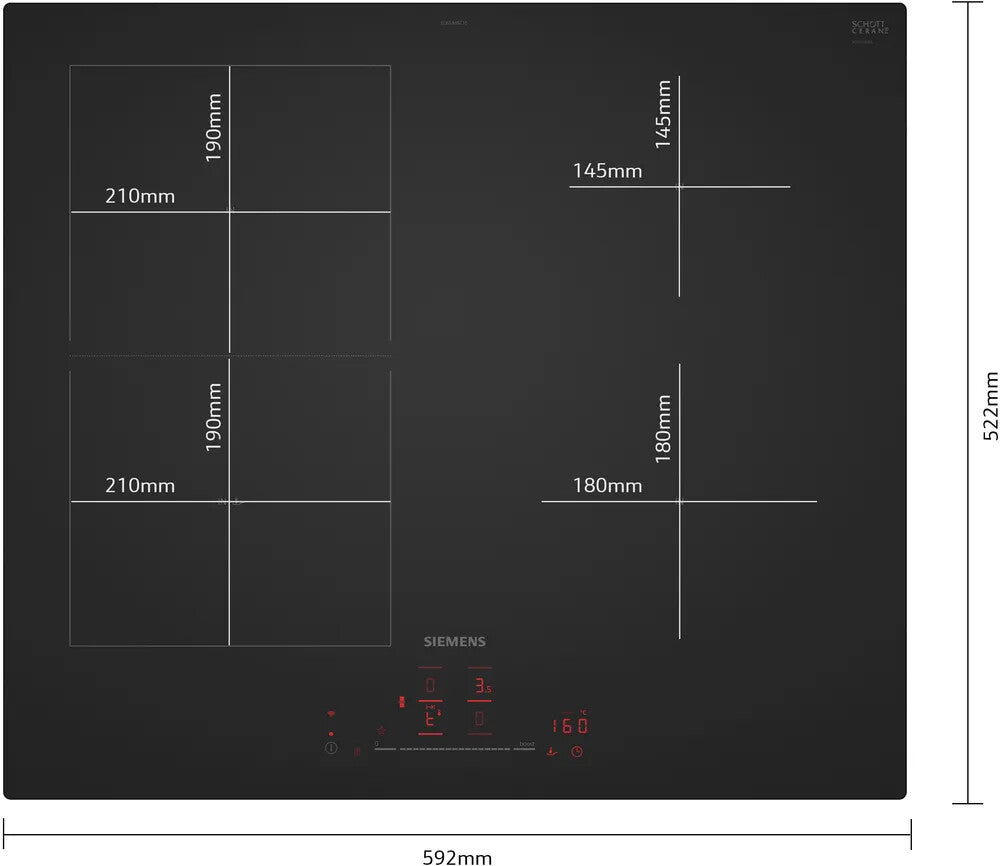 Siemens iQ500 ED61AHSC1E kogeplade Sort Indbygget 59.2 cm Zone induktionskogeplade 4 zone(s)