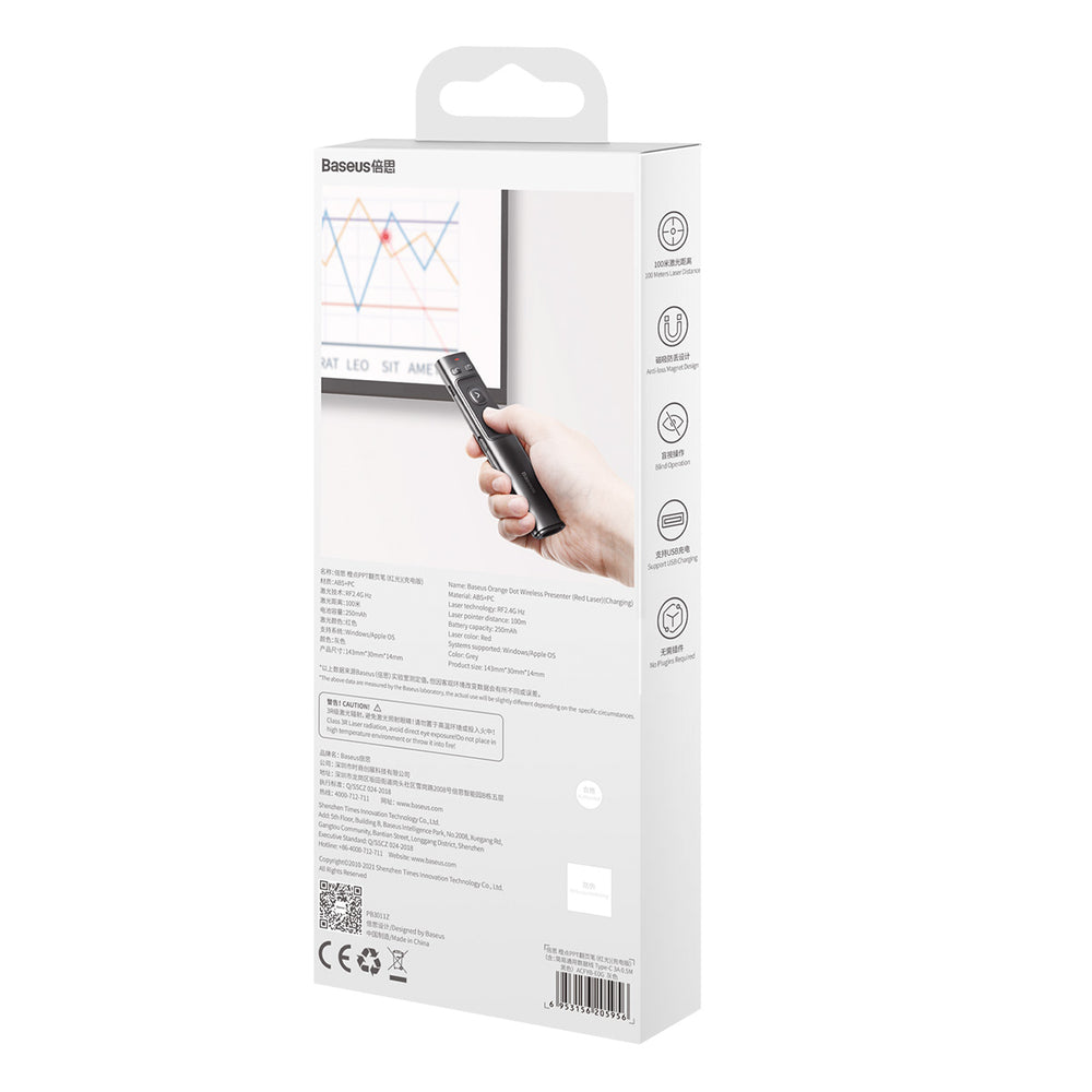 Baseus Orange Dot trådløs laserpekker til præsentationer - grå (batteri ikke medtaget)