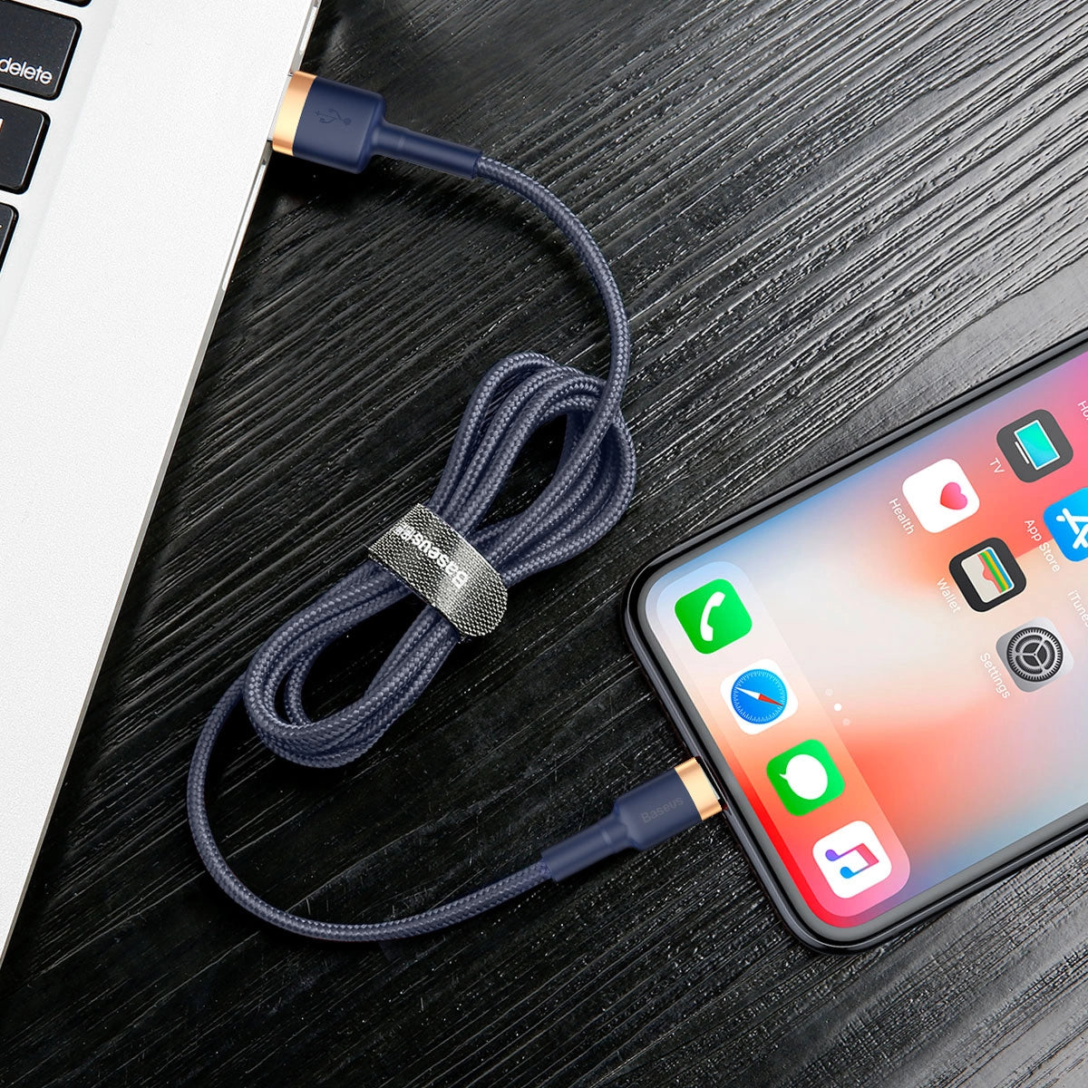 Baseus Cafule USB-A / Lightning 2.4A QC 3.0 kabel 1 m - blå-guld