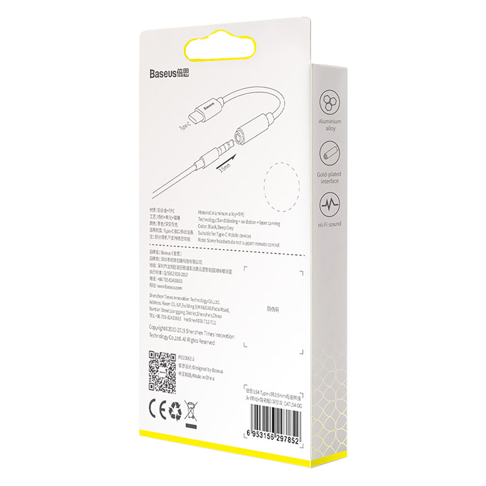 Baseus L54 adapter til USB-C hovedtelefoner / mini jack 3,5 mm DAC 24 bit 48 KHz - grå