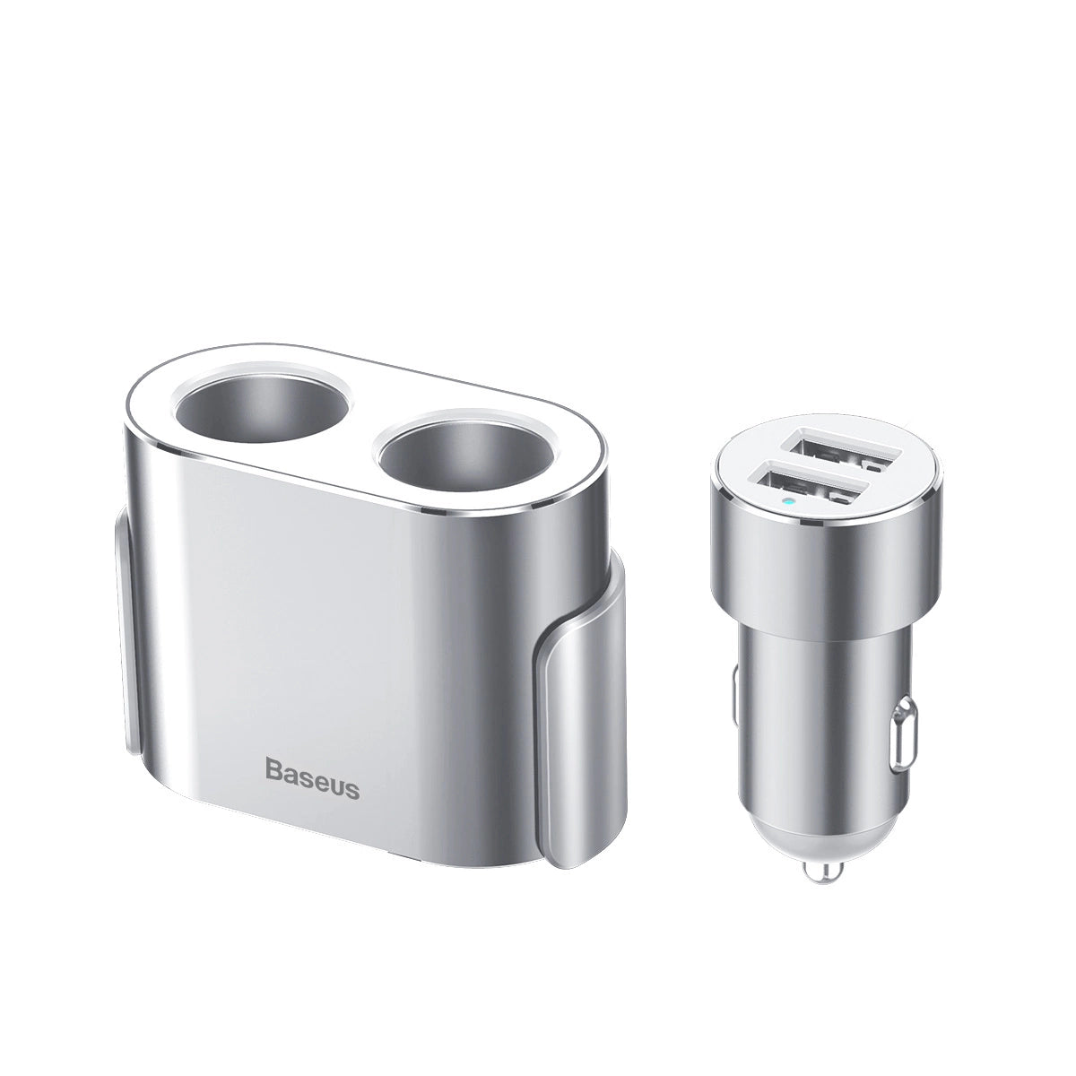 Baseus CRDYQ-0S splitter 2x cigarettelægger stikkontakt 80W 2x USB-A 3.1A - sølv