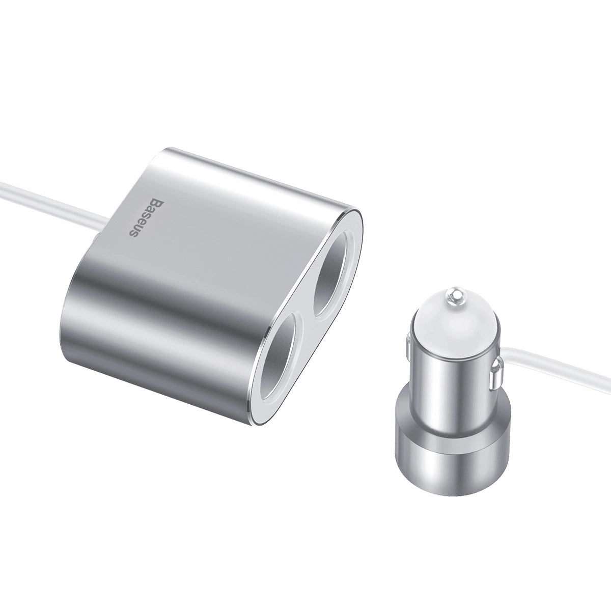 Baseus CRDYQ-0S splitter 2x cigarettelægger stikkontakt 80W 2x USB-A 3.1A - sølv