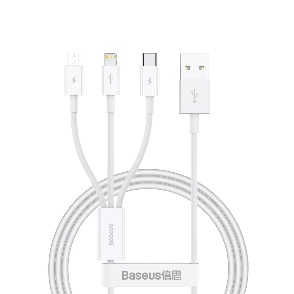 Baseus Superior Series USB-A - USB-C / Lightning / micro USB 3.5A kabel 1m - hvid