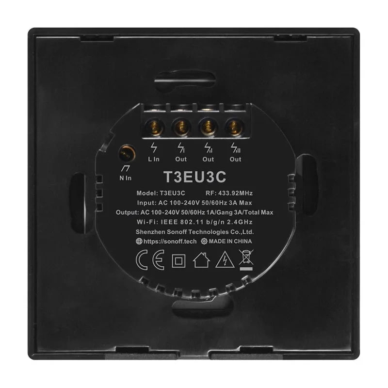 Berøringslysswitch WiFi + RF 433 Sonoff T3 EU TX (2-kanal)