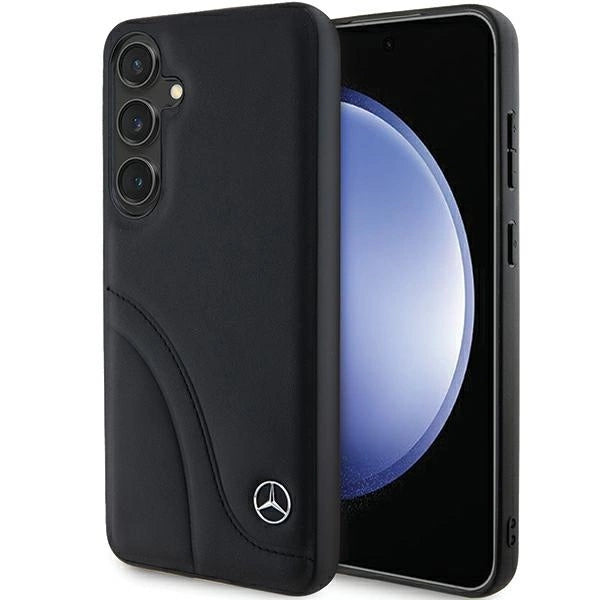 Mercedes læder Curved Stitches case til Samsung Galaxy S24+ - sort