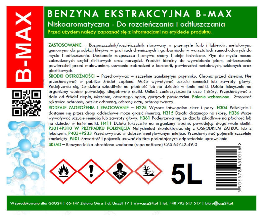 Duftfri udvindingsbenzin B-MAX 5L