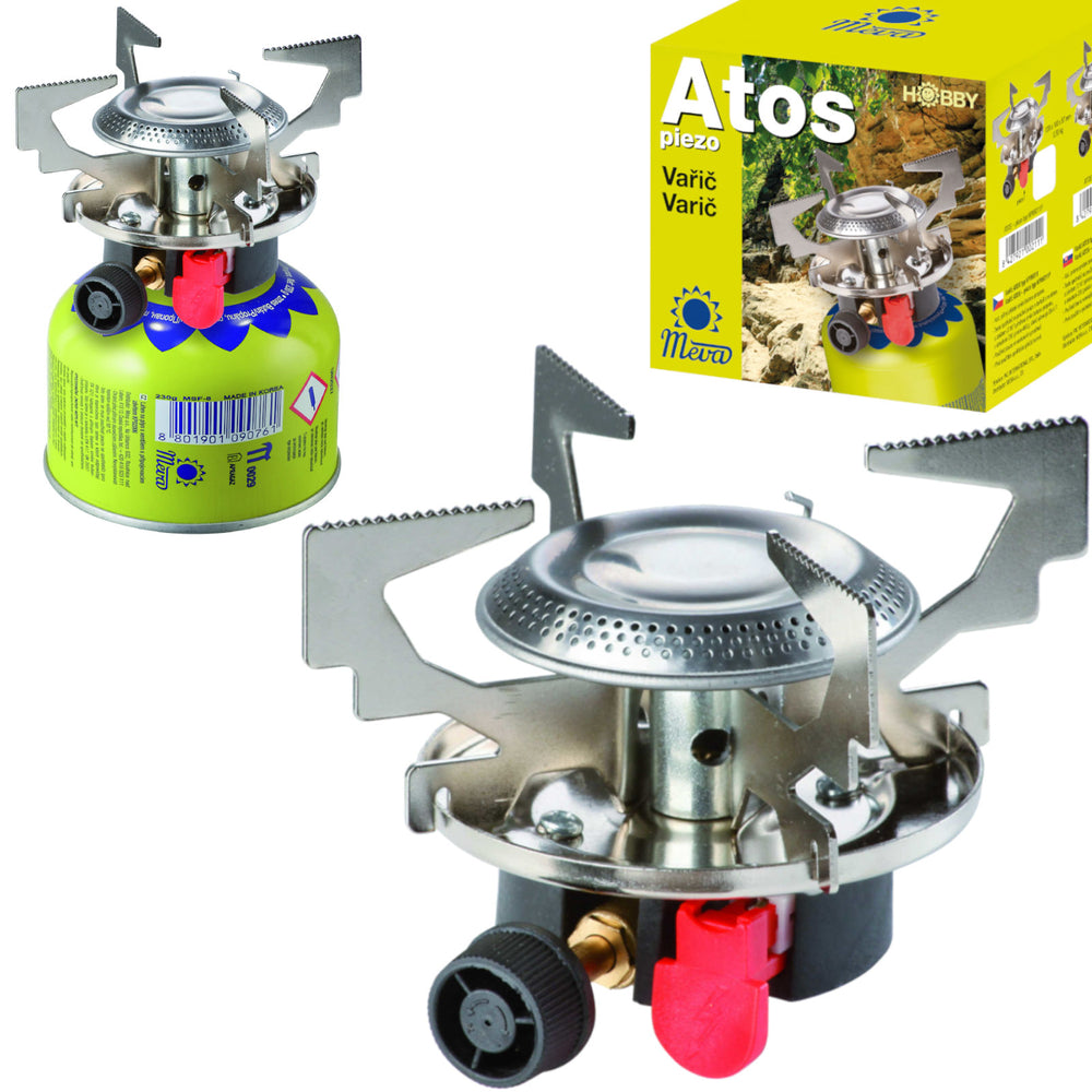 Gaskampeovn med gaspatroner (tråd eller ventil) ATOS piezoigniter 1,8 kW