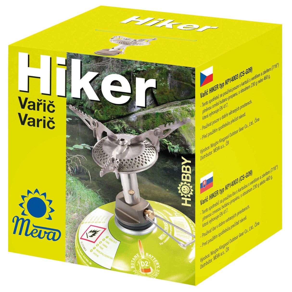 Den letteste turist komfur til gas patroner (ventil eller tråd) HIKER 70gram 2.4kW