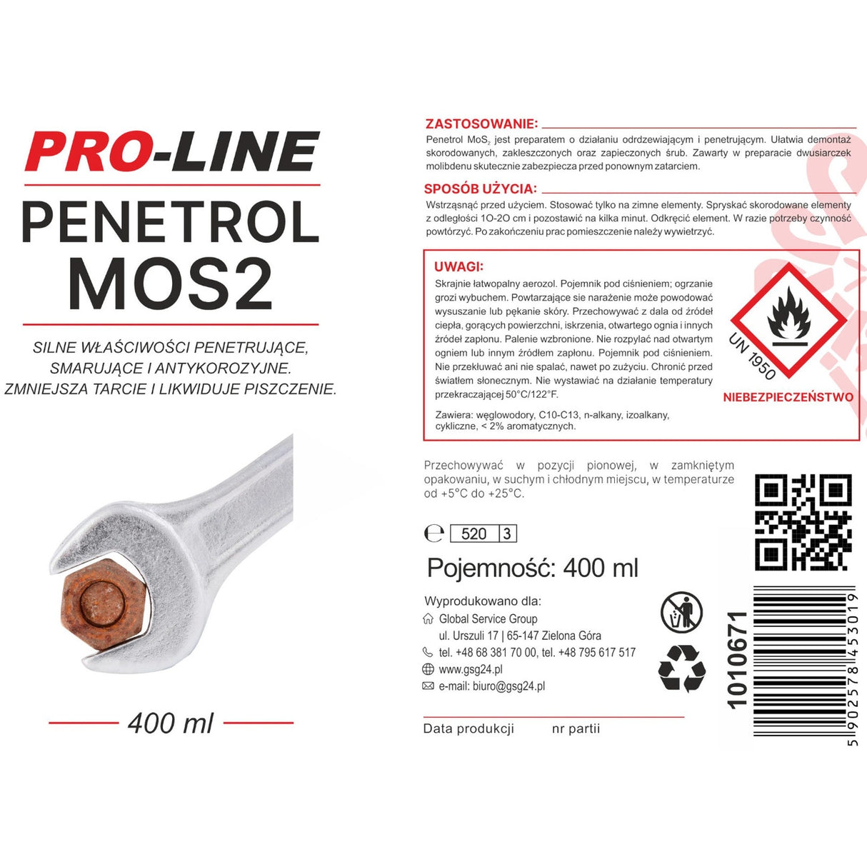 Stærkt penetrerende rustfjerner PENETROL MoS2 PRO-LINE spray 400 ml