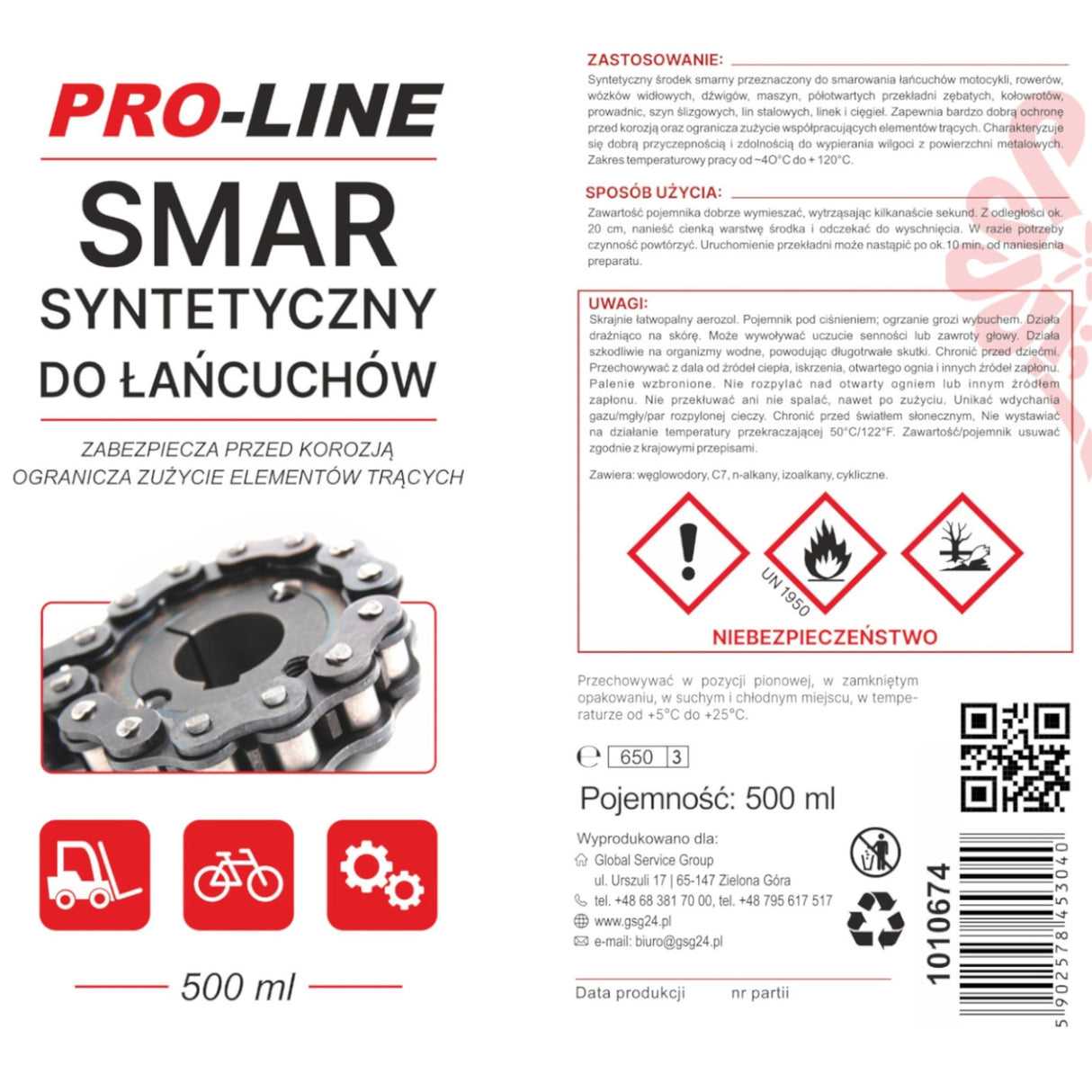 Syntetisk kæde smøremiddel PRO-LINE spray 500 ml