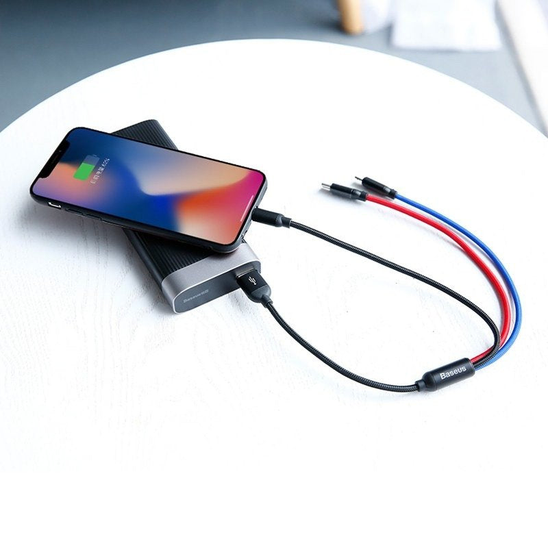 Baseus 3in1 Kabel USB-C / Lightning / Micro 3,5A 0,3m (Sort)