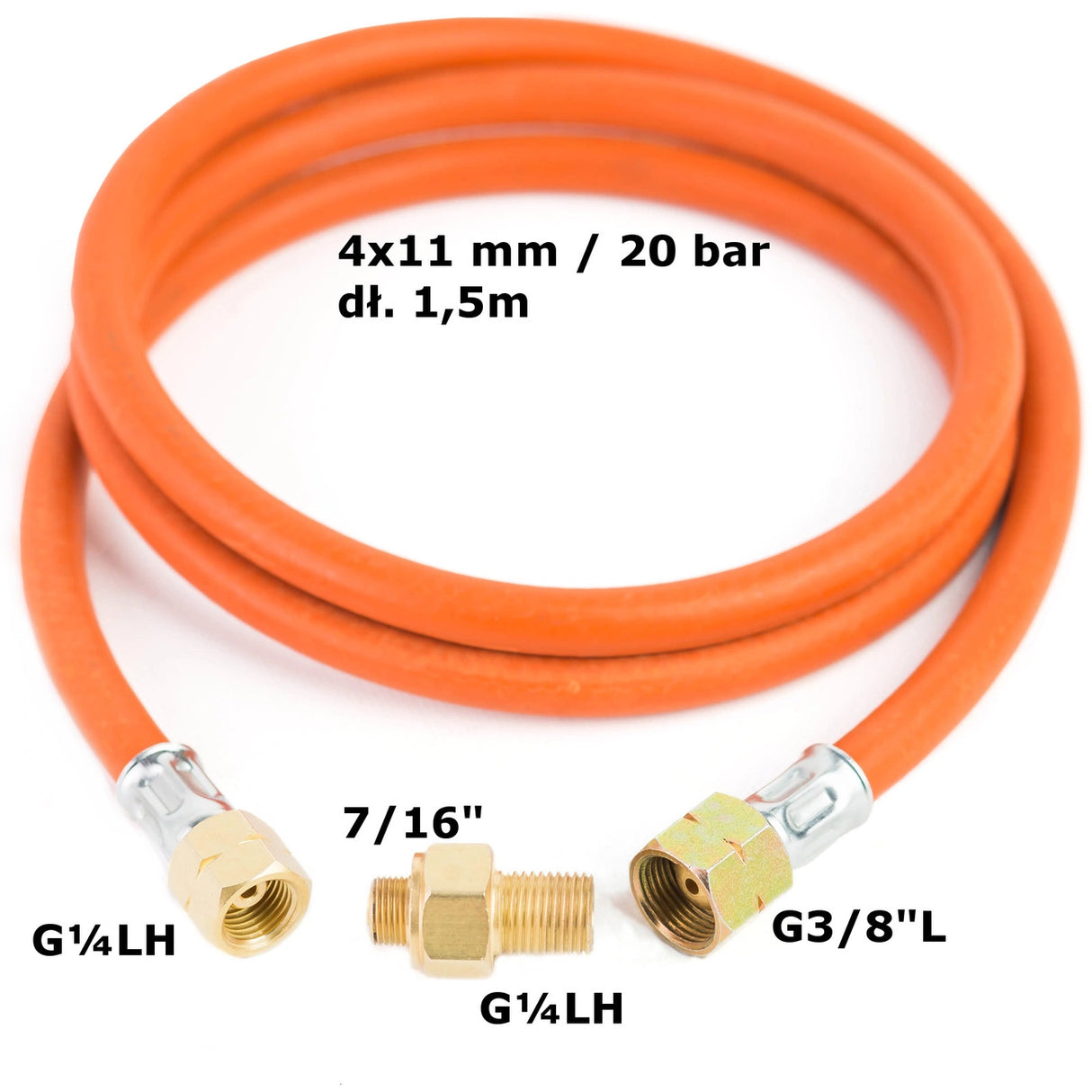 Reduktionsforbindelse til en turistgasflaske G 3/8" L - 7/16" slange 1,5 m