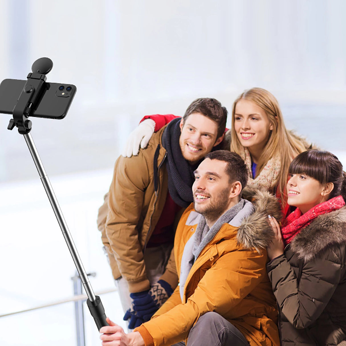 Selfie stick WR1YXS teleskopisk stativ 0,71 m med rund lampe - sort