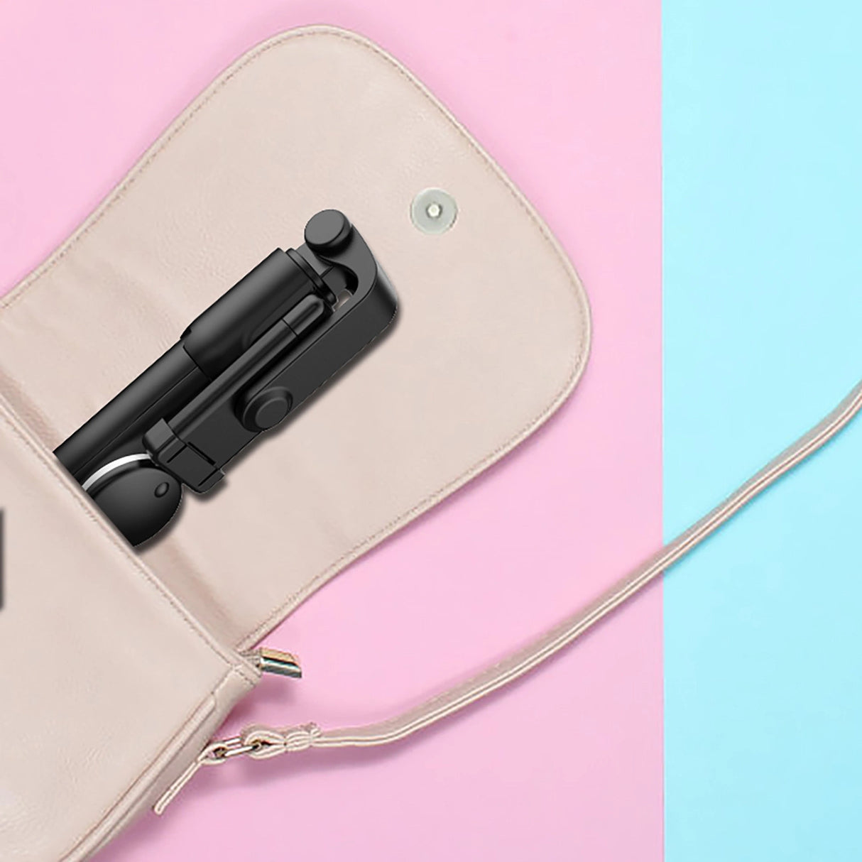 Selfie stick WR1YXS teleskopisk stativ 0,71 m med rund lampe - sort