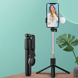 Selfie stick WR1YXS teleskopisk stativ 0,71 m med rund lampe - sort