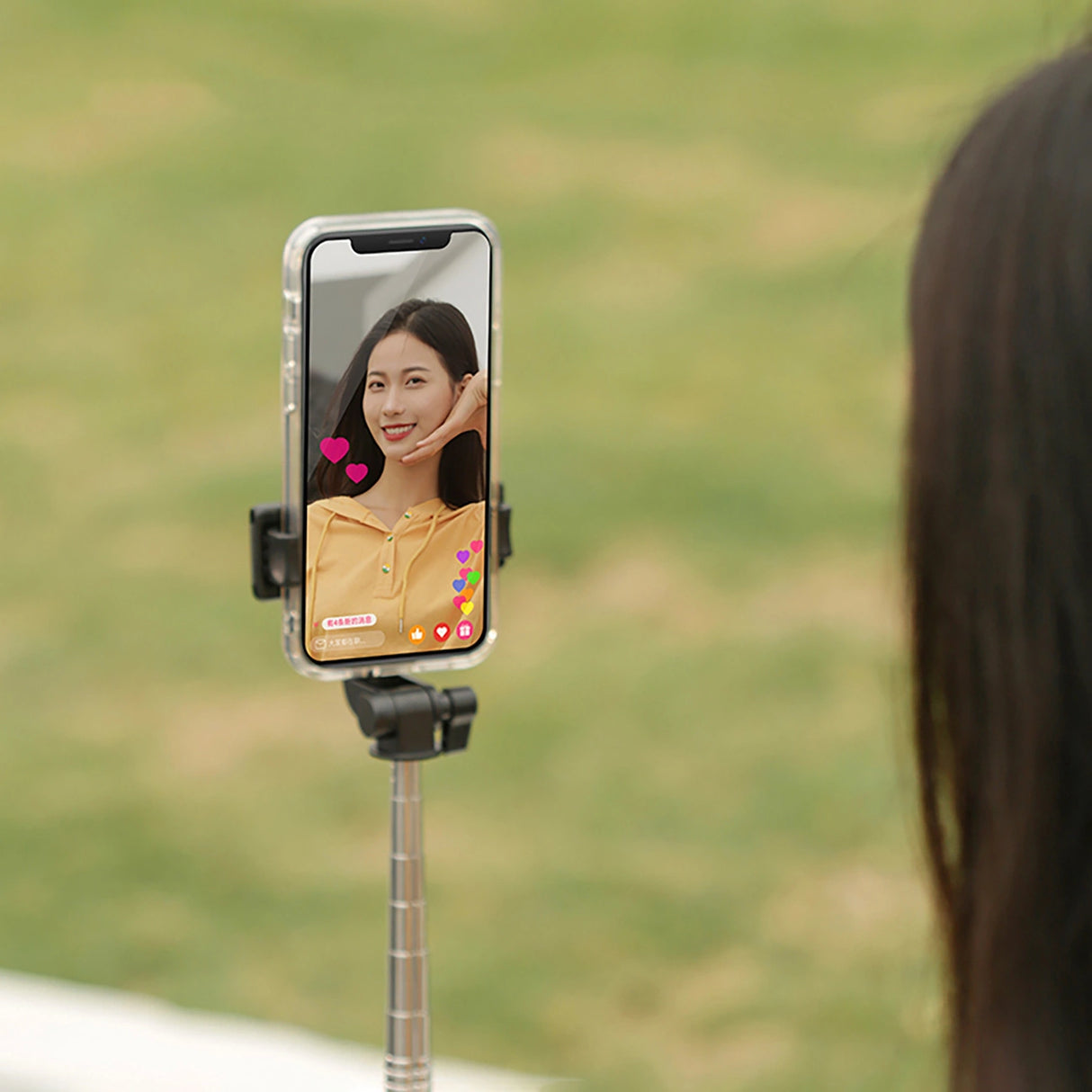 Selfie stick WHS1Y teleskopisk stativ 1m med telefonholder - sort