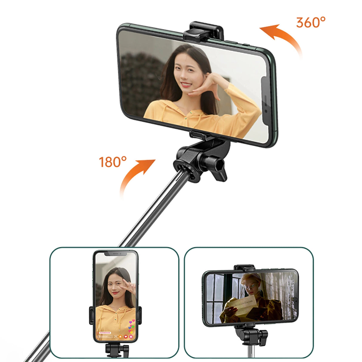 Selfie stick WHS1Y teleskopisk stativ 1m med telefonholder - sort