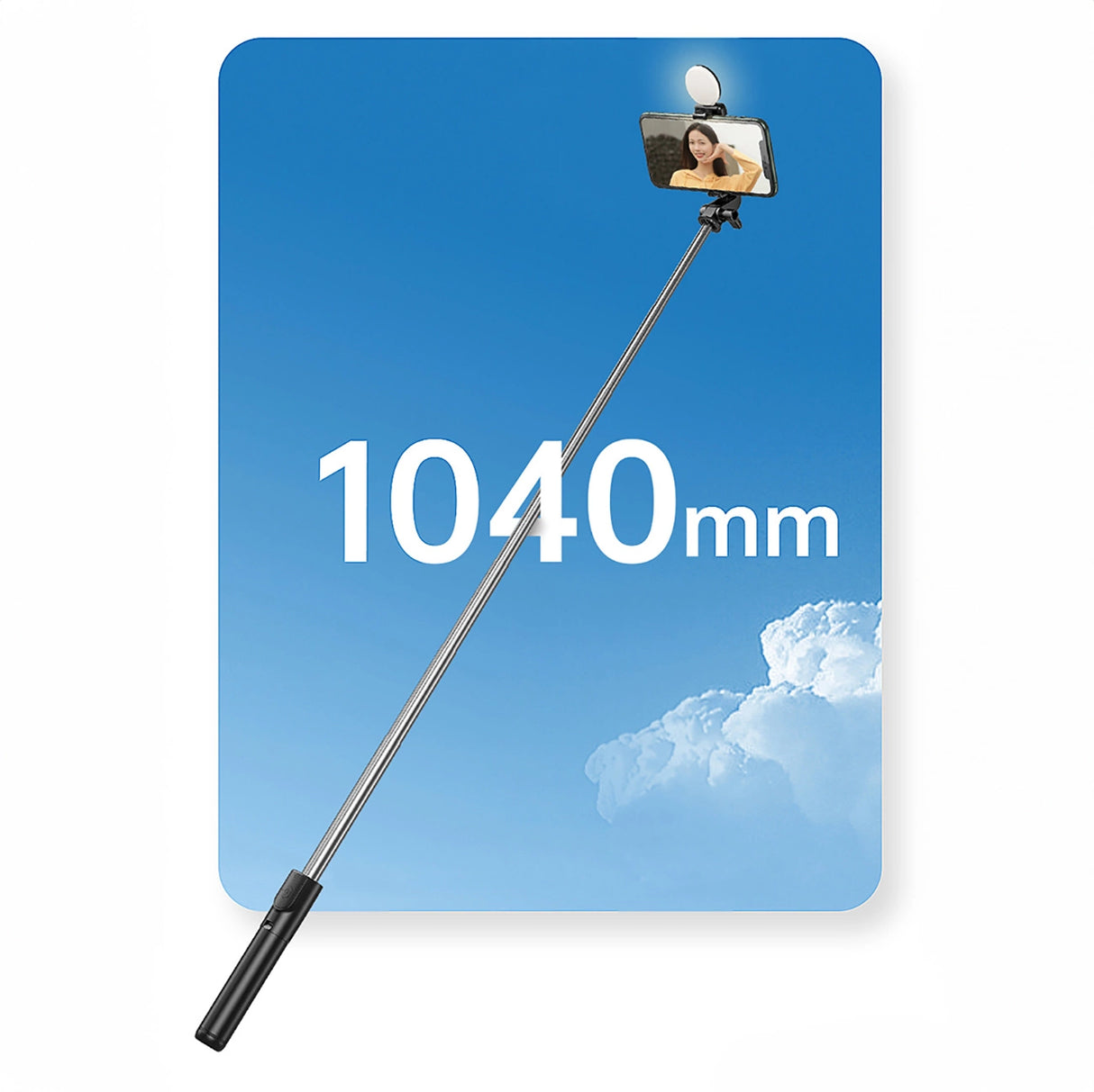 Selfie stick WH1YXS teleskopisk stativ 1m med rund lampe og telefonholder - sort