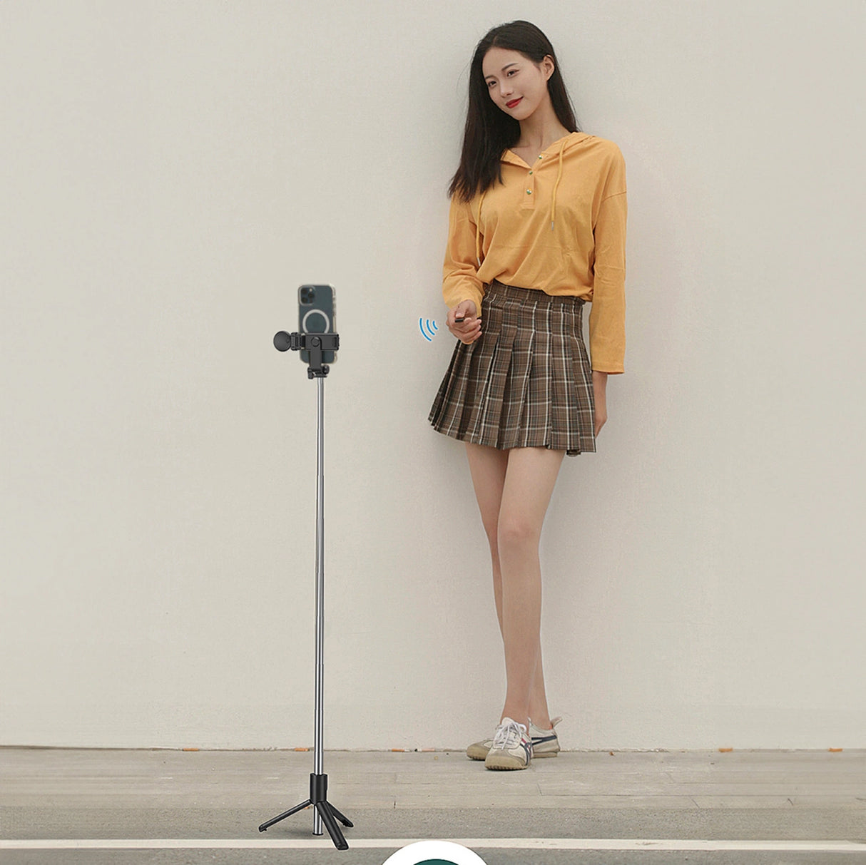 Selfie stick WH1YXS teleskopisk stativ 1m med rund lampe og telefonholder - sort