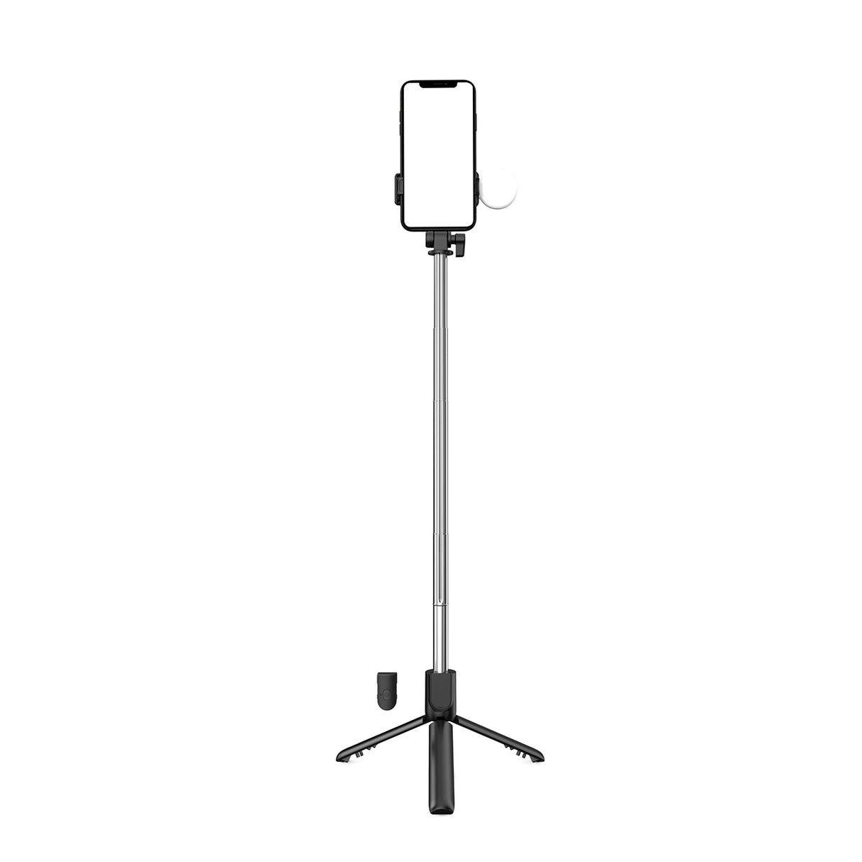 Selfie stick WH1YXS teleskopisk stativ 1m med rund lampe og telefonholder - sort