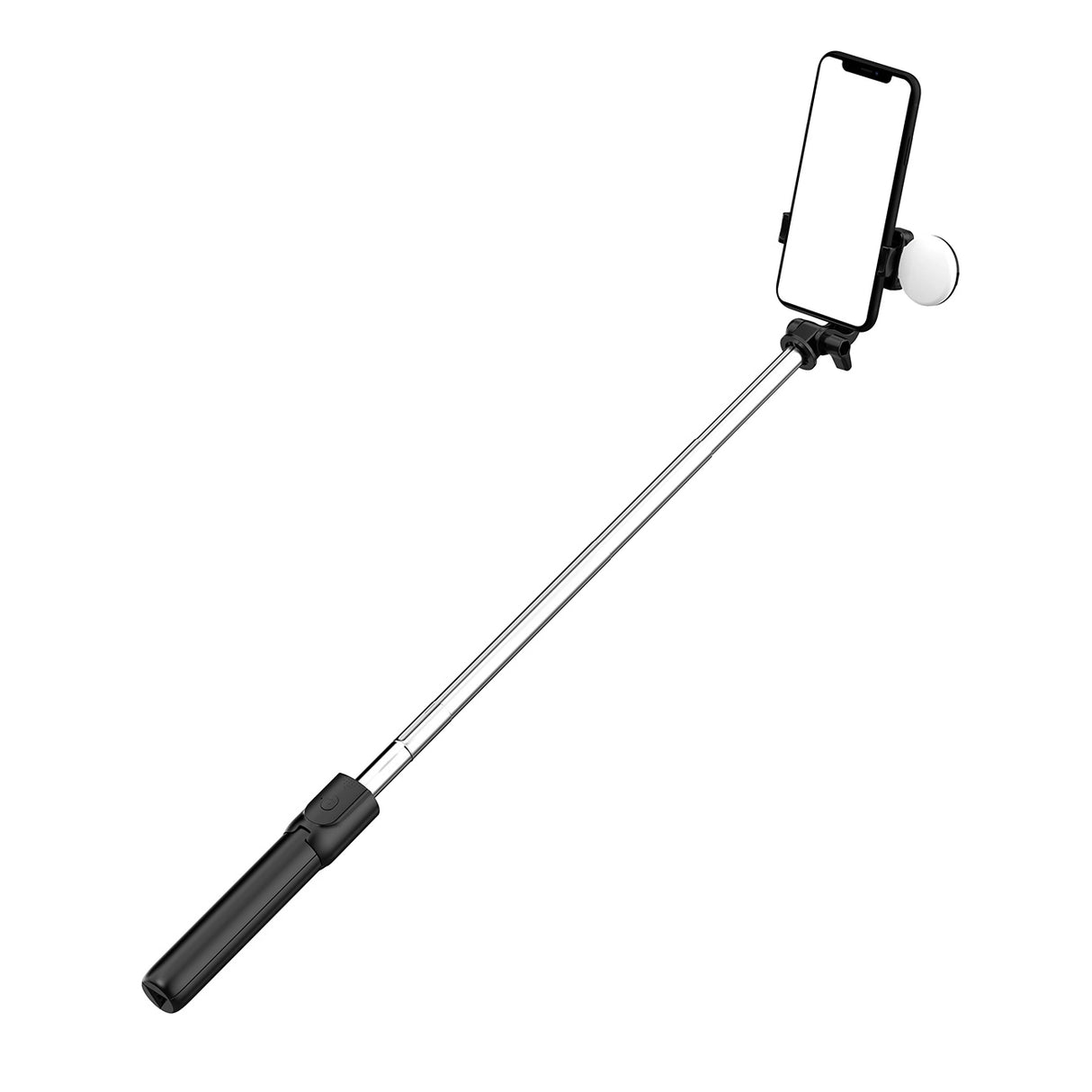 Selfie stick WH1YXS teleskopisk stativ 1m med rund lampe og telefonholder - sort