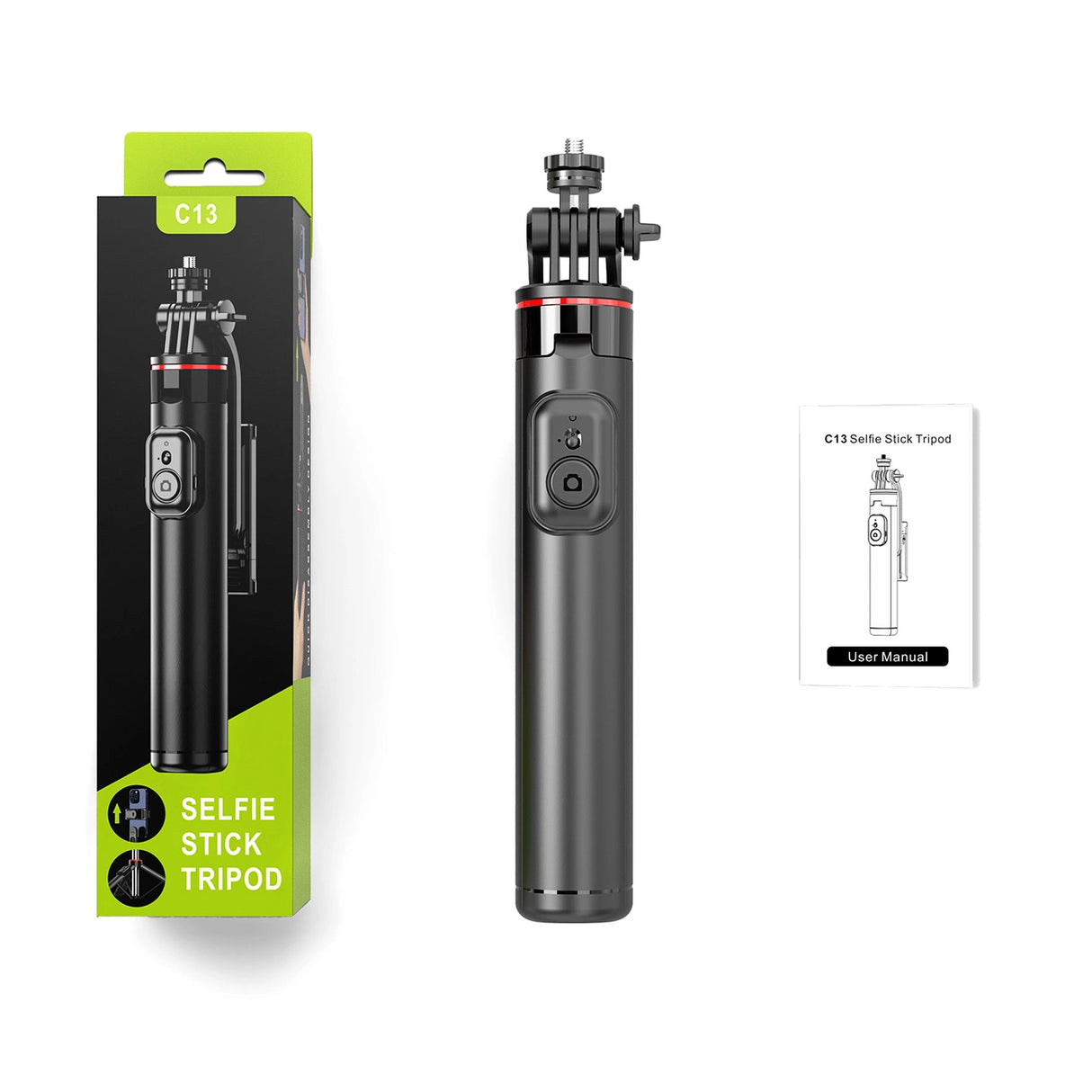 Selfie stick WC1Y3S teleskopisk stativ 1,3 m med telefonholder - sort